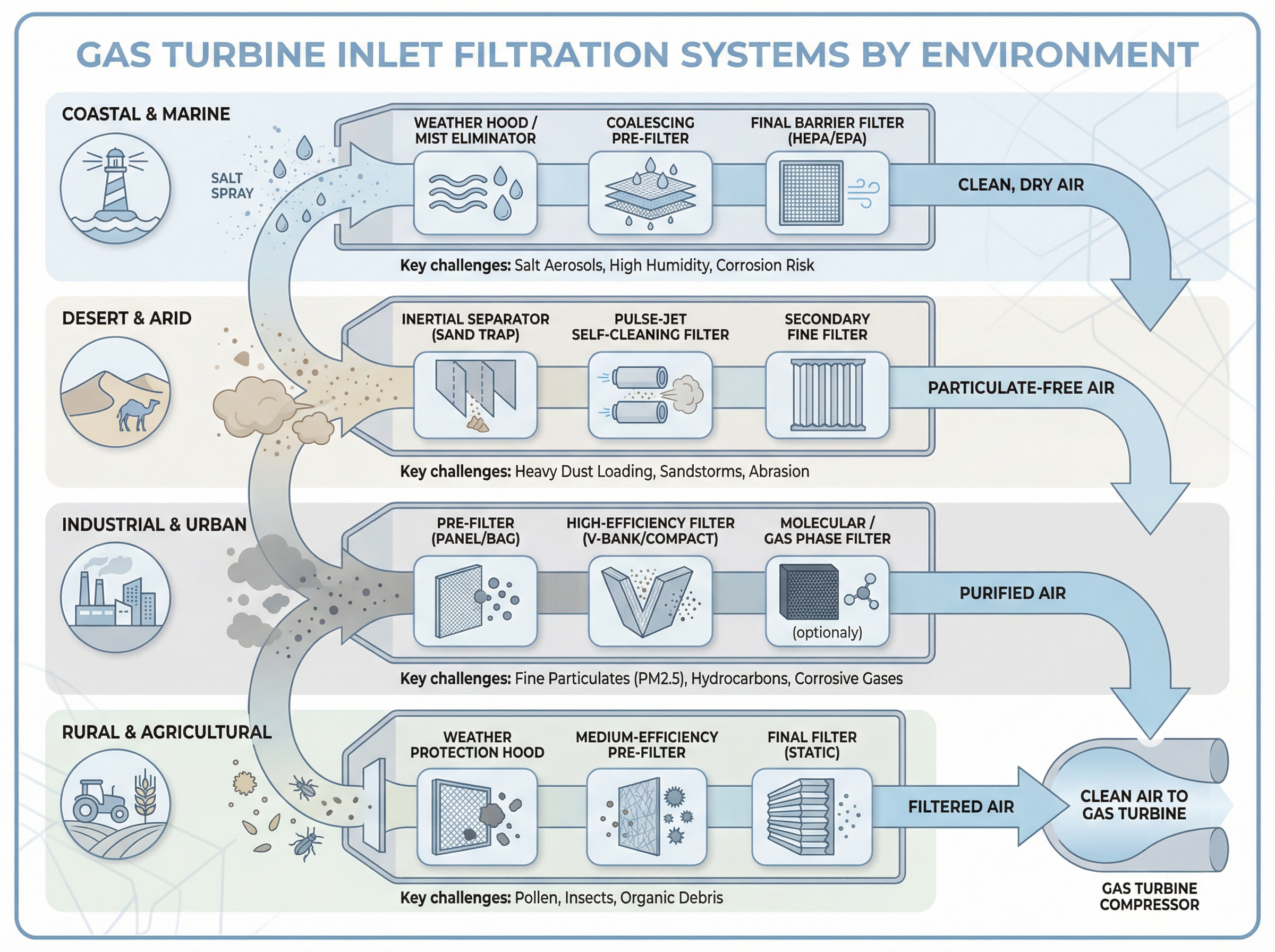 Gas turbine clean air inlet filtration system